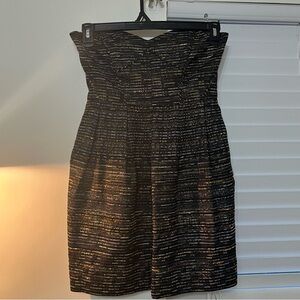 Shoshanna Size 2 Jane Jacquard Mini Dress Strapless Metallic Black Tweed
